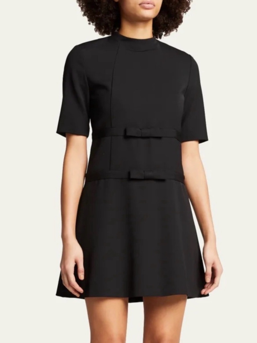 Rebecca Taylor Black Short-Sleeve Mini Dress with Waist Bows